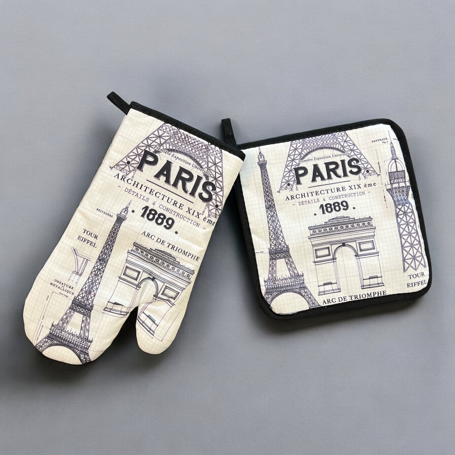 Paris Eiffel Tower Architectural Details Kitchen Mitt Set