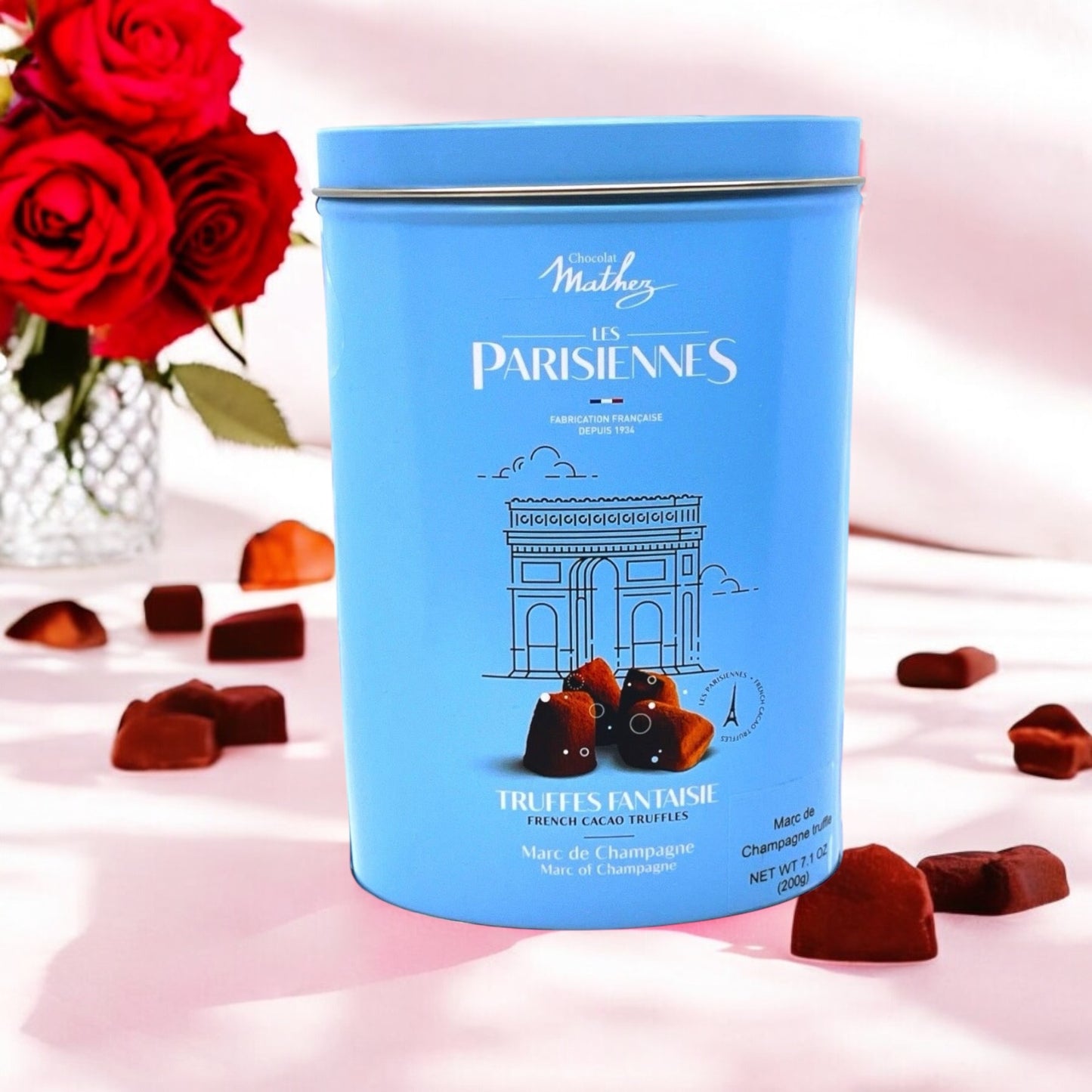 Mathez Marc de Champagne Chocolate Truffles, Les Parisiennes Tin, 7.0 oz