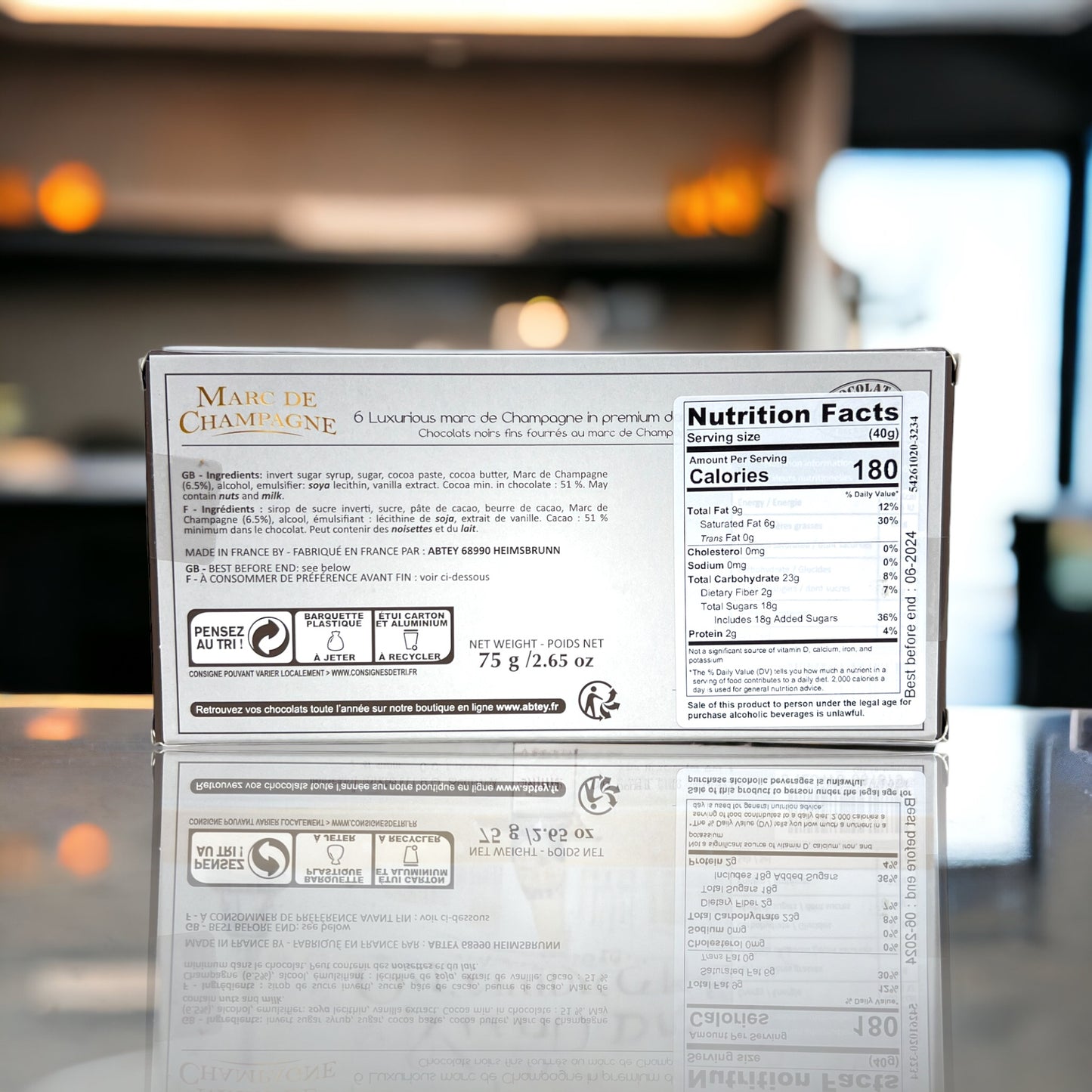 Abtey Dark Chocolate Mini Bottles Filled with Marc de Champagne 2.6 oz (75g)