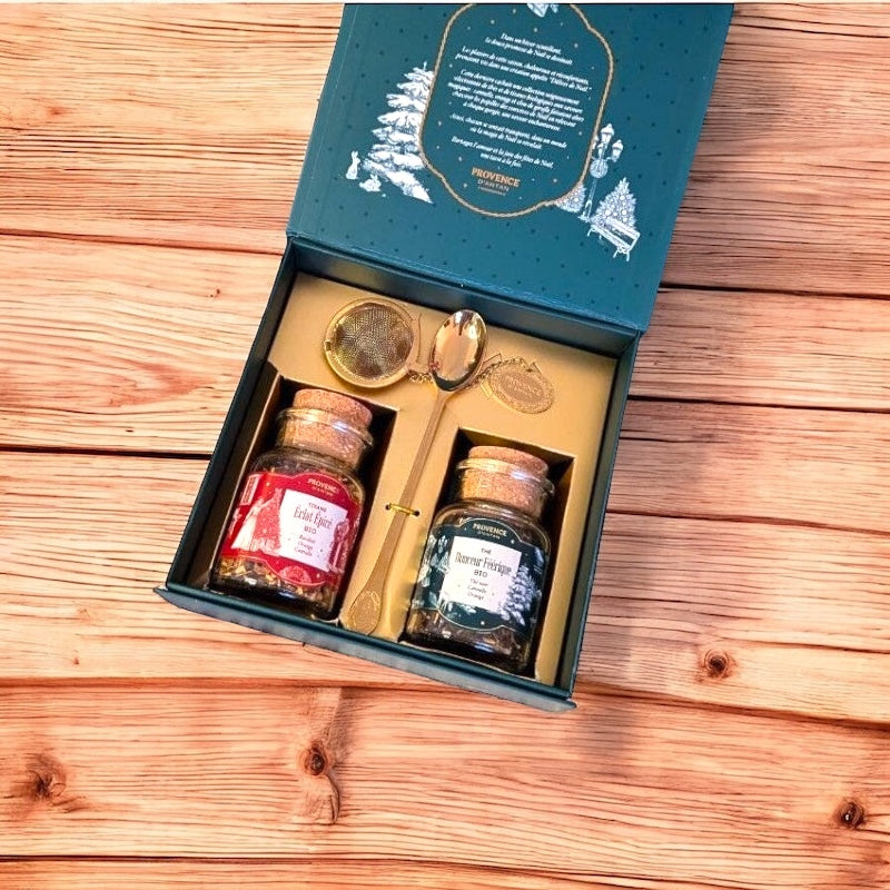 Provence d’Antan Gift box with 2 jars 50g herbal tea & 40g organic tea + 2 accessories