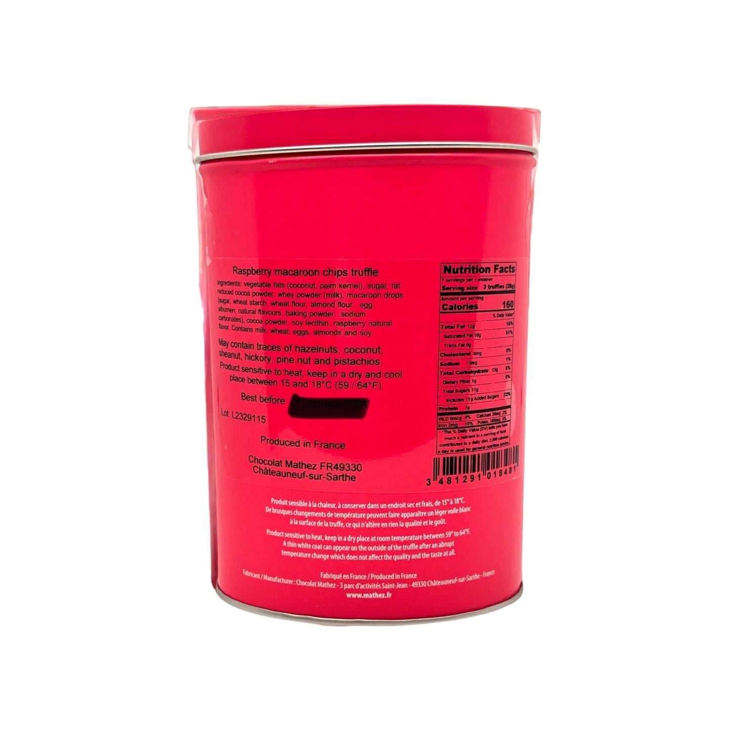 Mathez Raspberry Macaroon Chocolate Truffles, Les Parisiennes Tin, 7.0 oz
