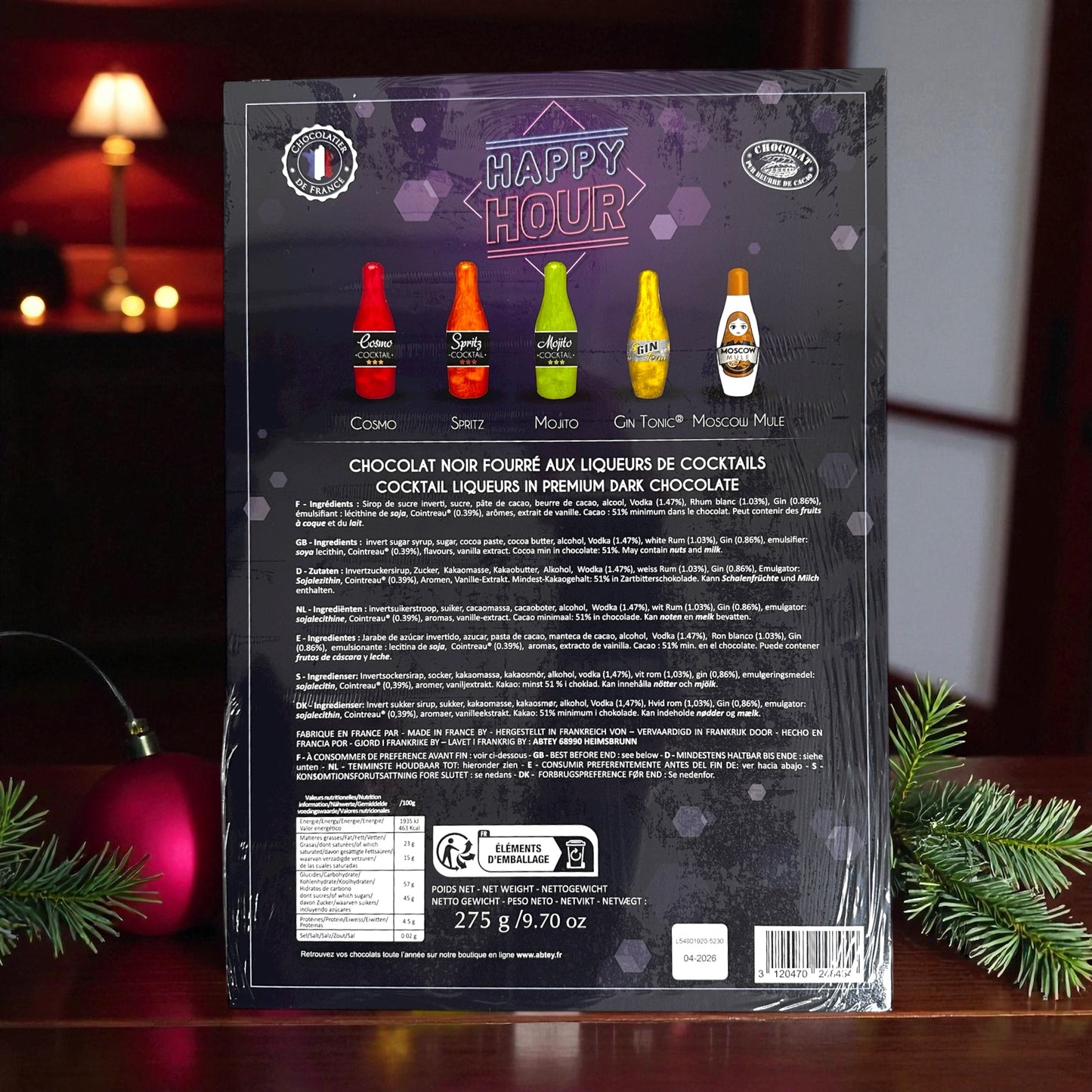 Abtey 2025 Advent Calendar, Happy Hour Dark Chocolate liqueurs, 275g (9.7 oz)