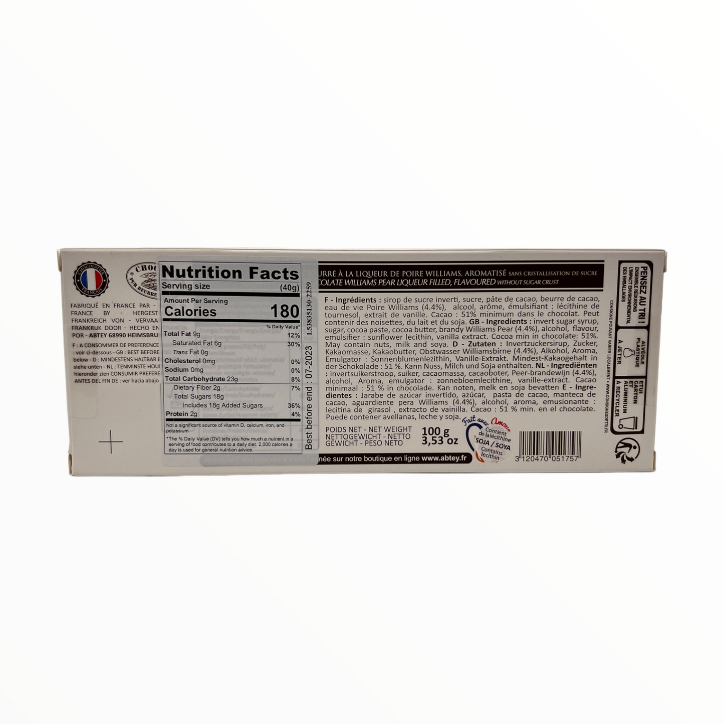 Abtey Poire Williams Brandy Filled Dark Chocolate Pears, 3.5 oz Box