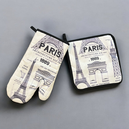 Paris Eiffel Tower Architectural Details Kitchen Mitt Set
