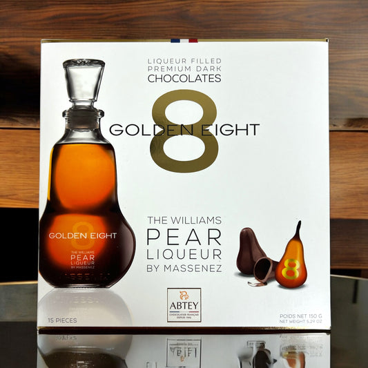 Abtey Poire Williams Filled with Golden Eight Massenez Liqueur Dark Chocolate Pears, 5.29 oz Box