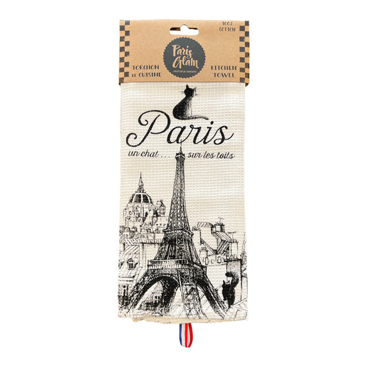 French Paris Black Cat Eiffel Tower Kitchen Towel