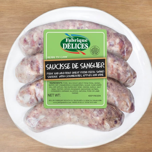 Wild Boar Sausage with Apples & Cranberries by Fabrique Délices (Frozen), 1lb