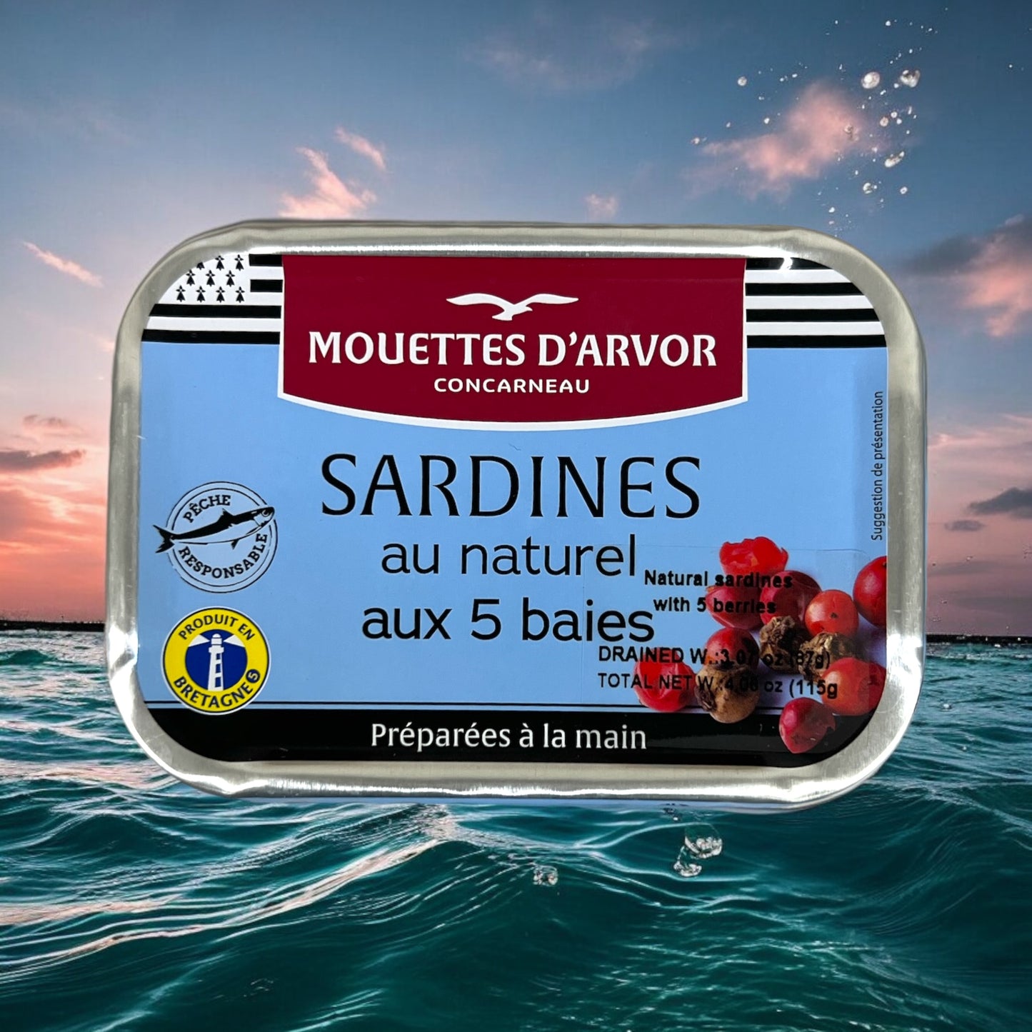 Mouettes d'Arvor Natural Sardines with 5 berries, 4oz (115 g)