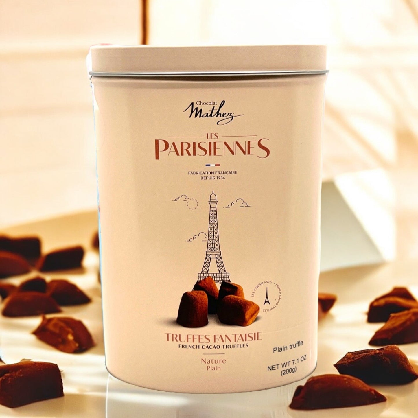 Mathez Cocoa Powdered Plain Chocolate Truffles, Les Parisiennes Tin, 7.0 oz