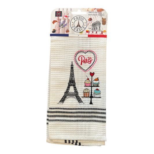 French Paris Embroidered Cupcakes Kitchen Towel