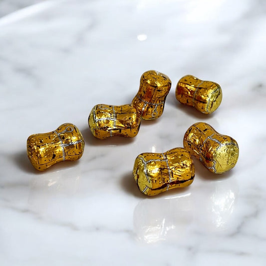 Abtey Cork Shaped Dark Chocolates Filled with Marc de Champagne, single Chocolates