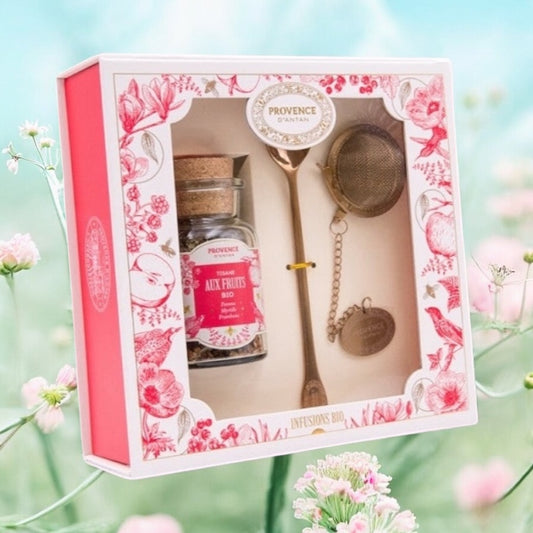 Provence d’Antan Gift box with 1 jar of fruit organic tea 45g + 2 accessories
