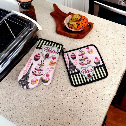 Paris Cup Cakes Oven Mitt Set