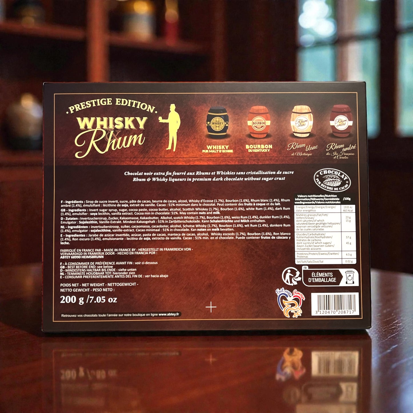 Abtey Dark Chocolate Filled with Rhum & Whisky Liqueurs gift box 7.05oz