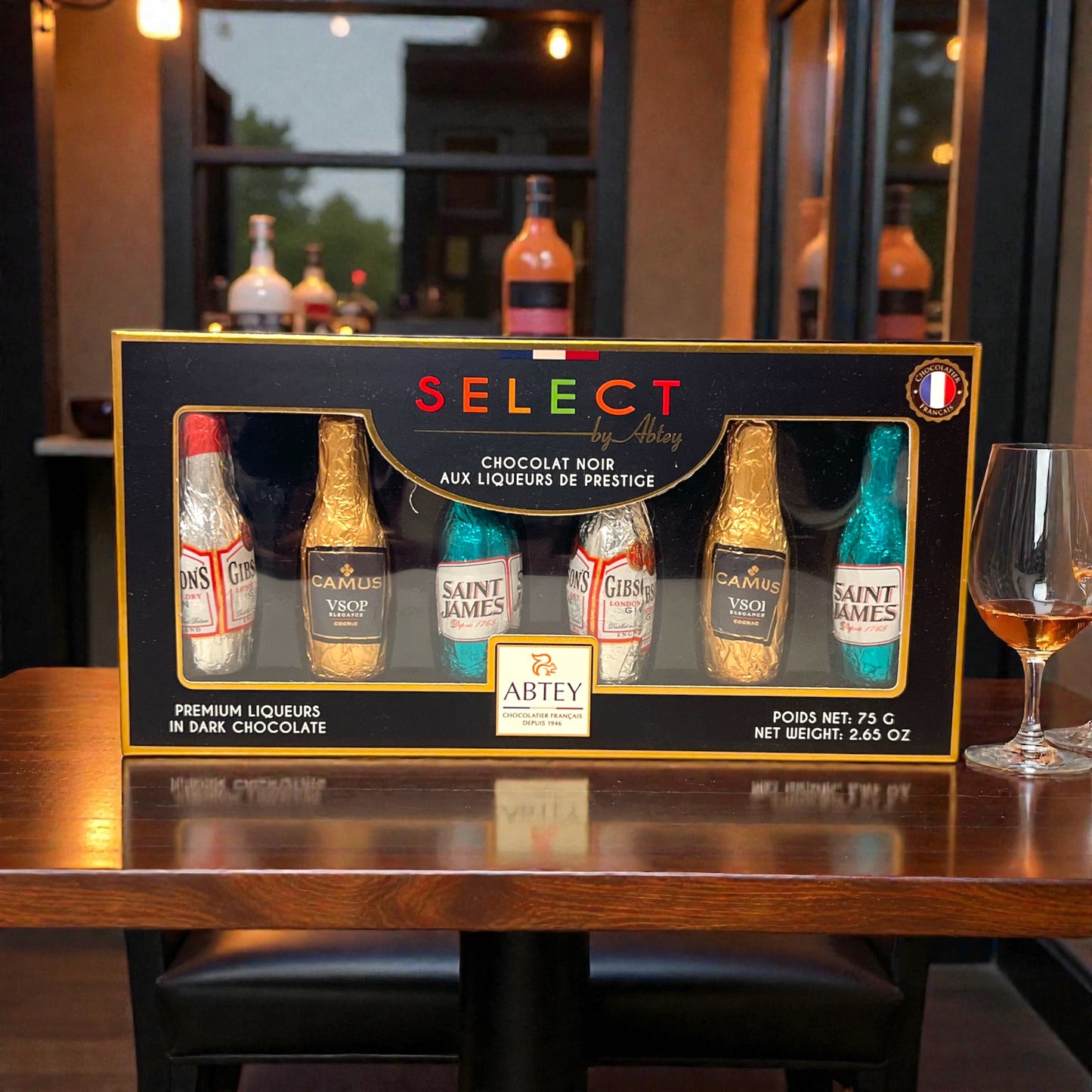 Abtey Dark Chocolates with 6 Mini Bottles Filled with Premium Liqueurs 2.65oz