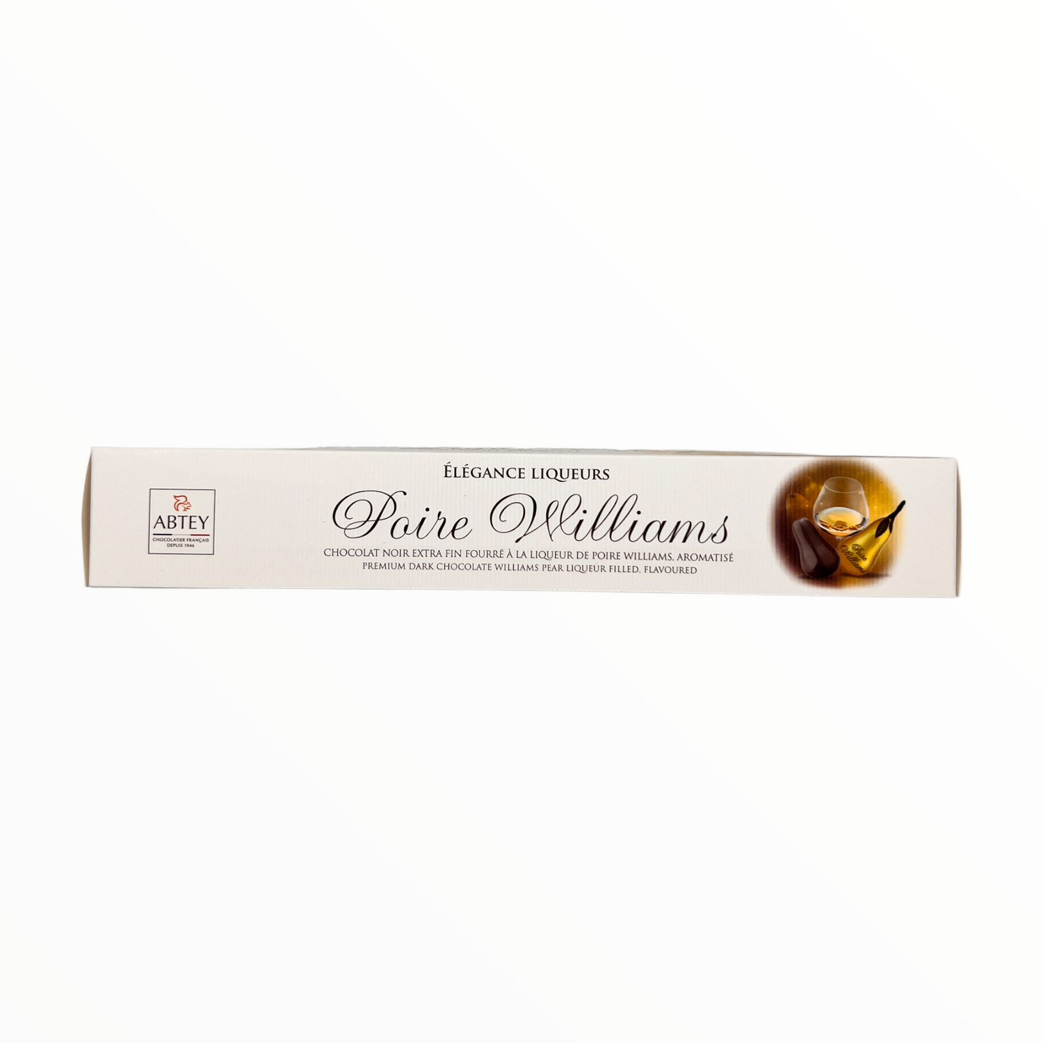Buy the best dark chocolates with liquor from France online in the US.  Abtey Poire Williams Liquor Chocolates